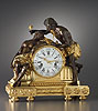 A superb and very  rare Louis XVI patinated and gilt bronze mantle clock of eight day duration, signed on the white enamel dial Viger a Paris